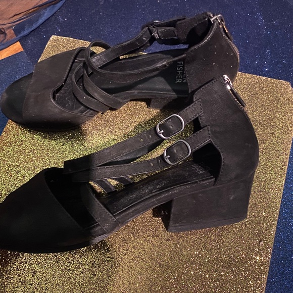 EILEEN FISHER SUEDE LEATHER STRAPPY EDGY CLASSIC BLOCK HEEL Sandals GORG - Picture 4 of 15